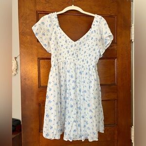 Hollister White and Blue Smocked Dress